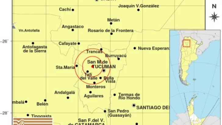 Un sismo de 3,6 grados sacudió a Tucumán durante la noche