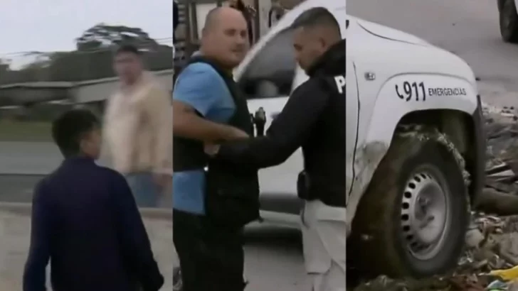Caos en vivo: nene intentó apuñalar a un agente, policía baleó a un compañero por error y patrullero se quedó en el barro
